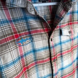 Patagonia Men's Casual Plaid Shirt in Red, Blue, and Brown/gray